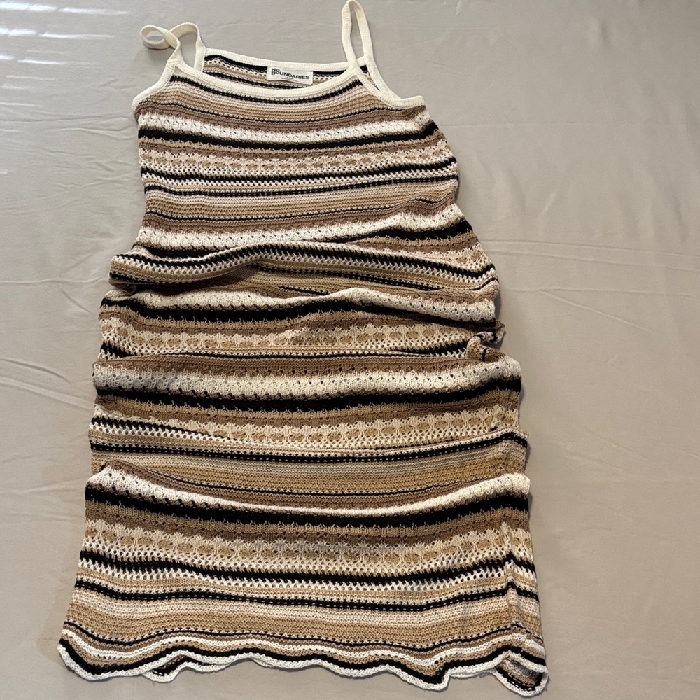 No Boundaries Striped Crochet Mini Dress - Beige, Cream, Black